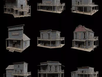 WILD WEST WESTERN SALOON BAR PUB TAVERN RESTAURANT COLLECTION Low-poly 3D model