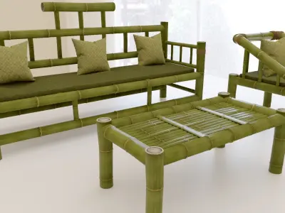 Sophisticated Bamboo Sofa Set Modern Furniture PBR ArchViz 3D model