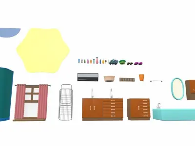 Isometric cartoon bathroom 01 3D model