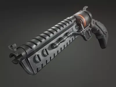 Stylized revolver Low-poly 3D model