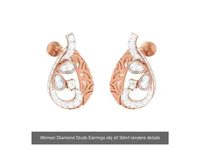 17 Women Diamond Studs Earrings 3dm stl obj mtl 3mf glb gltf 3D Model Pack