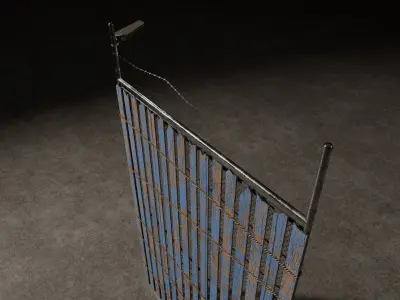 Wooden - Metal Fence Low-poly 3D model