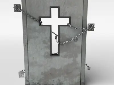 Scary door with chains Low-poly 3D model