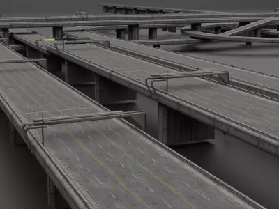 Highway and bridge Low-poly 3D model