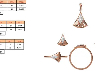 Light wt Ring Earrings Pendant set 3dm stl 1-render details 3D print model 26