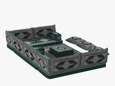 Arabic Sofa Set Floor Cushion Green Pillows Oriental Floor 3D model