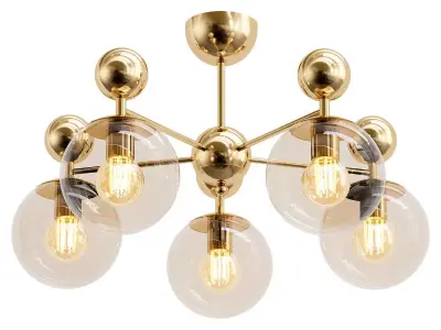 pechio-sle106302-05 brass ceiling light with six glass globes 3D model