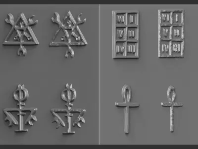 630 Runes Height Map Plane and Damage for Zbrush   Low-poly 3D model