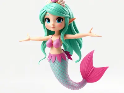 Charming Mermaid D Model Rigged and Animated Low-poly 3D model