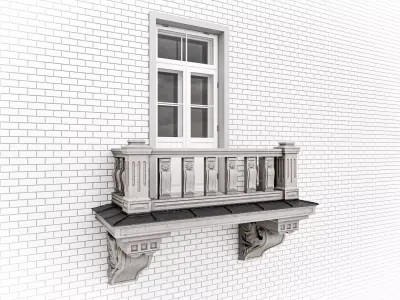 19th century balcony in the eclectic-Art Nouveau style Low-poly 3D model