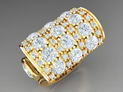 Light Gold Diamond Men Ring 2MR071 3D model