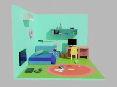 The Low poly bedroom  Low-poly 3D model