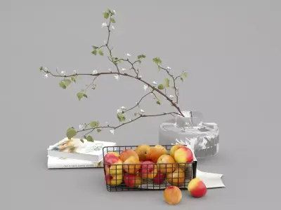 Decorative Set with a Basket of Apples 3D model