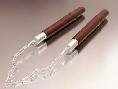 Nunchuck two wooden sticks on chain 3D model