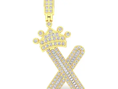 Crown Initial  X  Letter Pendant 3D print model
