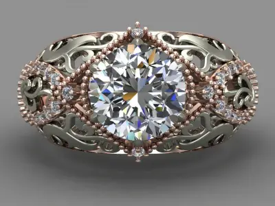Dubble tone Rose Gold Women Diamond Ring 3D print model 3D print model