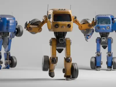 Retro Minibus Robot  Low-poly 3D model