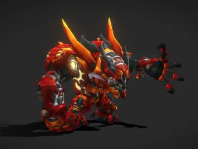 Fantasy RPG Fire Meka Low-poly 3D model