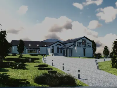 Blender Eevee Modern Mansion Low-poly 3D model