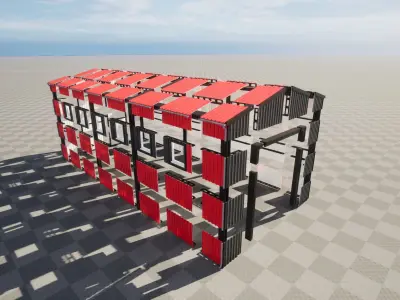 Modular hangar warehouse gameready Low-poly 3D model