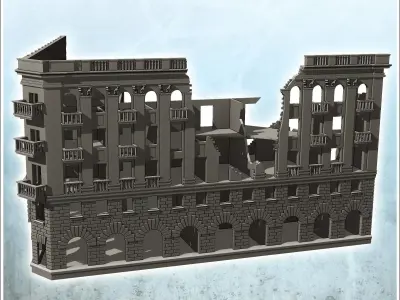 Large ruined urban building with multiple floors and entrance ca 3D print model