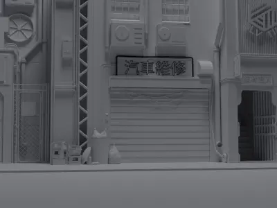 Sci-fi street Low-poly 3D model