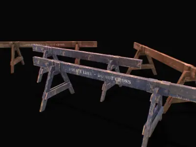 Wooden Barrier - Police Barrier Low-poly 3D model