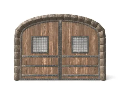 Medieval Wooden Door with Two Square Windows Low-poly 3D model
