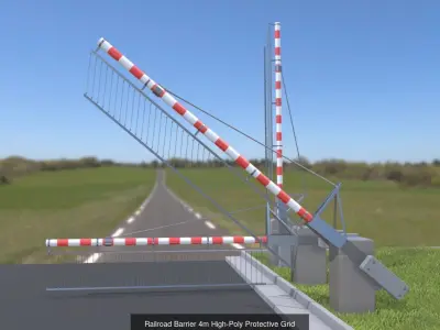 Railroad Barrier 4m High-Poly with and without Protective Grid 3D Model Pack