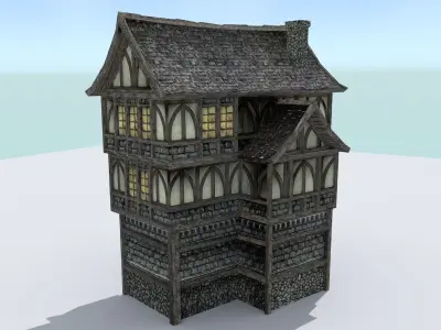 Medieval Town House Low-poly 3D model shop