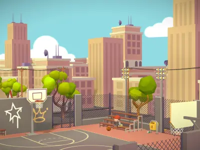 Basketball playground game asset lowpoly city stylized Low-poly 3D model