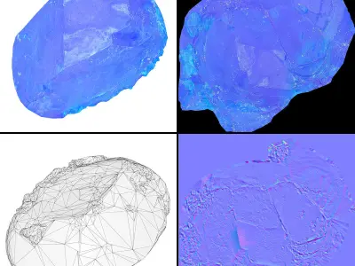 Blue Salt Crystal Collection 5 items Low-poly 3D model