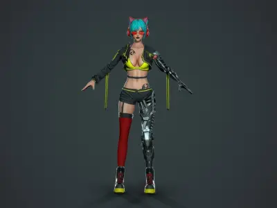 Cyberpunk Sniper Girl - Game Ready Low-poly 3D model