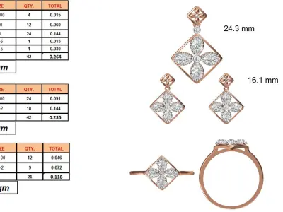 Light wt Ring Earrings Pendant set stl jcd 1-render details 3D print model buy