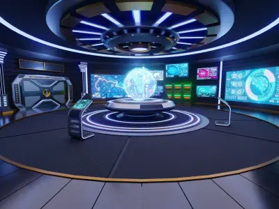 Sci-Fi Command Room Interior 3D Model Low-poly 3D model