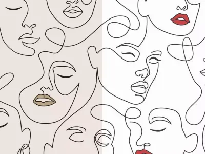 Abstract One Line Faces Mural Wallpaper Texture