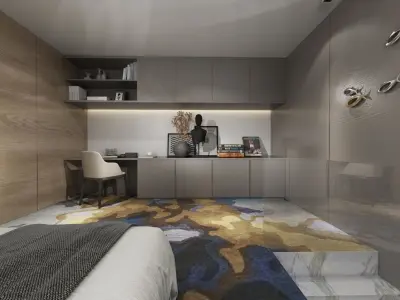 Simple and cozy bedroom Vray 3D model-30 Low-poly 3D model
