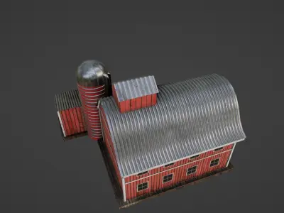 western style farm house red barn with 4k pbr textures Low-poly 3D model