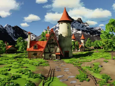 Fantasy Medieval Small Town Scene 3D model