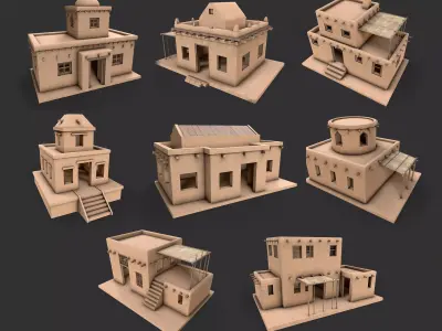 Old Egypt Desert Clay House Collection Low-poly 3D model