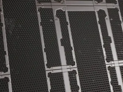 Dark Futuristic Perforated Metal Grill Transparent PBR Seamless Texture