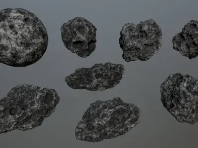 Asteroid Set lava rocks Low-poly 3D model