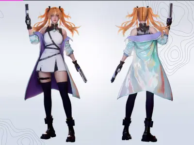 Cyberpunk Shooter Girl Airi - Game Ready Low-poly 3D model