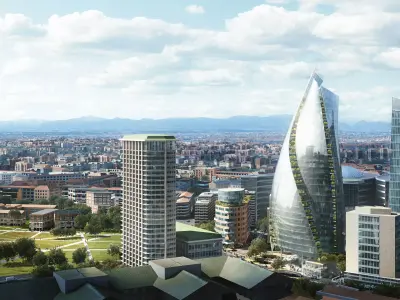 Organic Glass Tower Cityscape with Urban Park 3D model