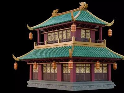 Chinese New Year Building I Lowpoly - PBR GameReady I FBX I GLB Low-poly 3D model