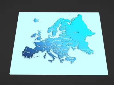 Europe Map Topography Low-poly 3D model
