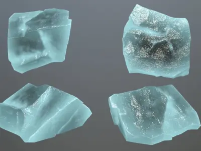 Rock Set 9 piece of aquamarine crystal Low-poly 3D model