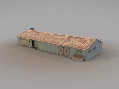 Old Garage 01 blue  Low-poly 3D model