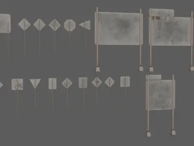 american road sign pack Low-poly 3D model
