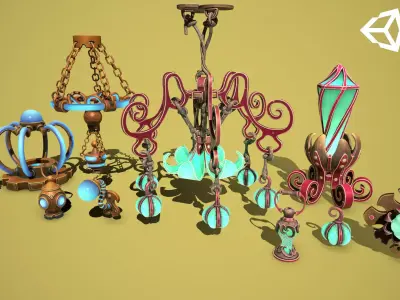 Fantasy lamps Low-poly 3D model